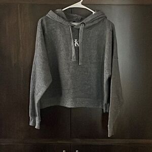 Calvin Klein Dark Gray Cropped Hoodie Medium